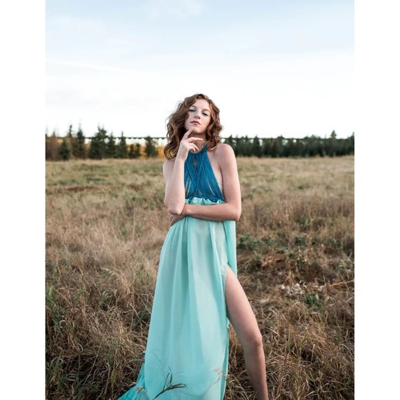 Macreme Women's Blue top Boho Style flowy bottom Handmade Maxi Dress New - Picture 6 of 9